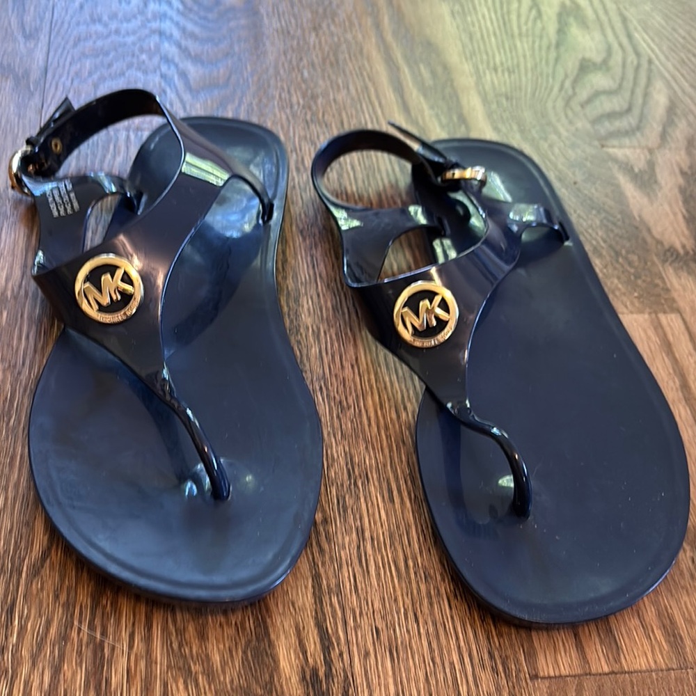 Michael Kors Dark Blue Sandals with Gold Emblem